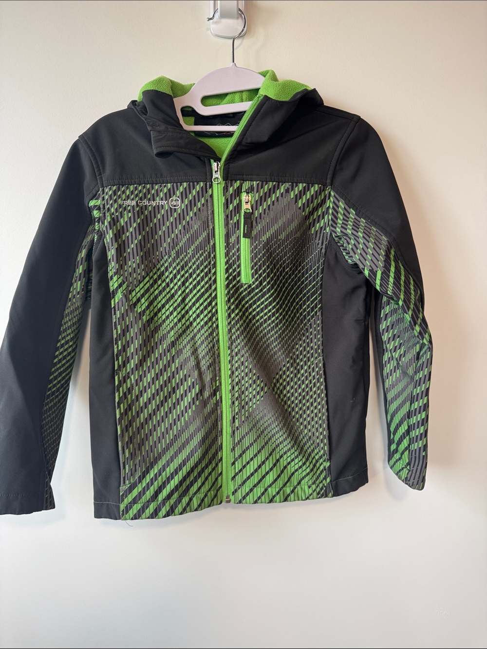 Free Country Boys' Black and Green Softshell Jacket with Hood